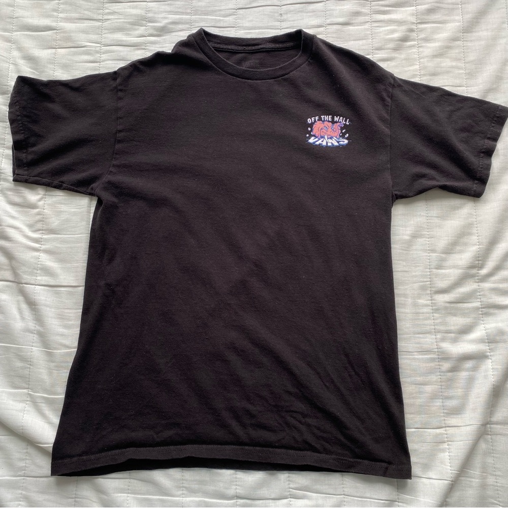Vans Black Short Sleeve Tee with Pink & Blue 'Off The Wall' Logo